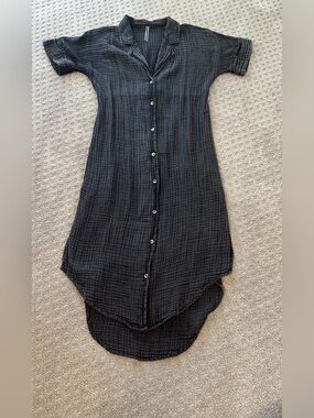 Anthropologie Black Button-Front High-Low Gauze Shirtdress